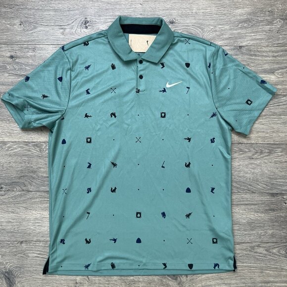 Nike Golf Polo Shirt Sz Large Mens Dri Fit Tour Novelty Icon Print Short Sleeve - Picture 1 of 11